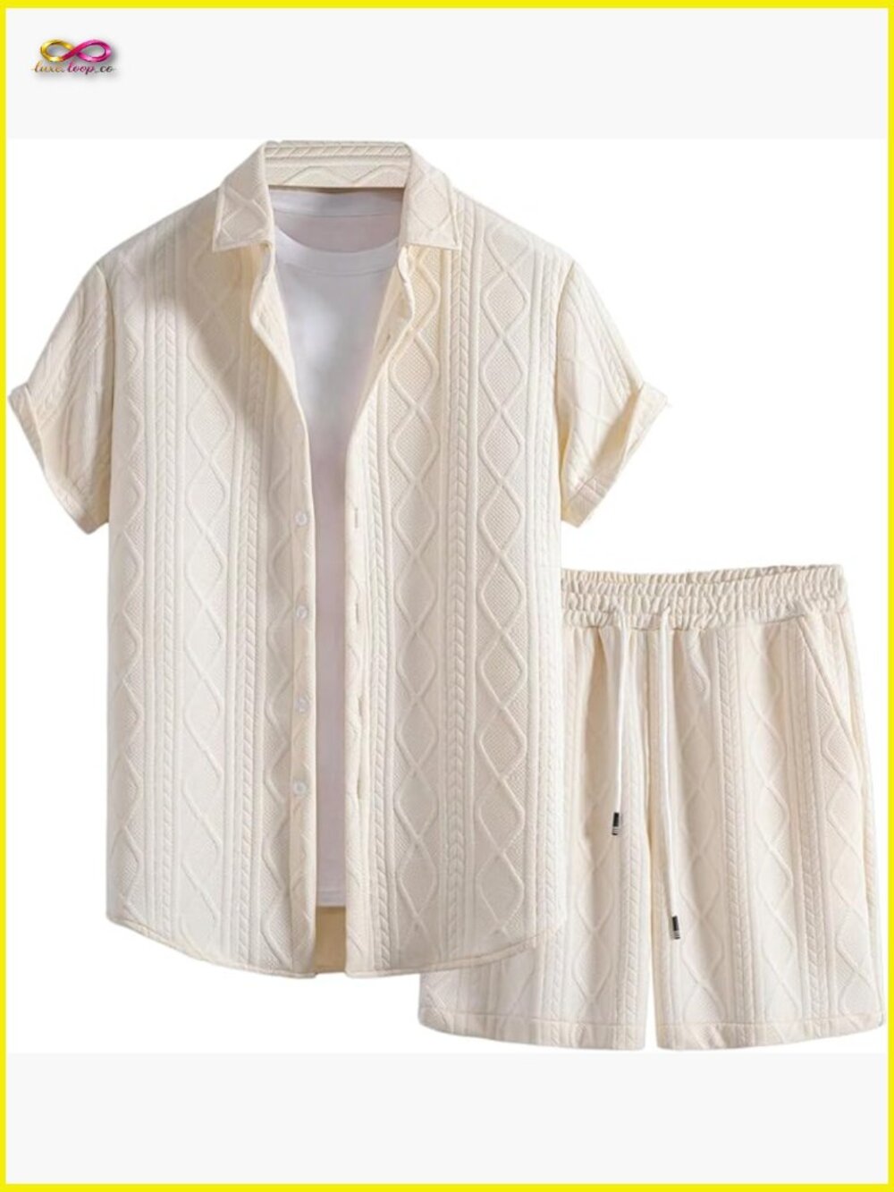 Men's Waffle Knit Button Down Shirt and Shorts Set Casual Summer Outfit